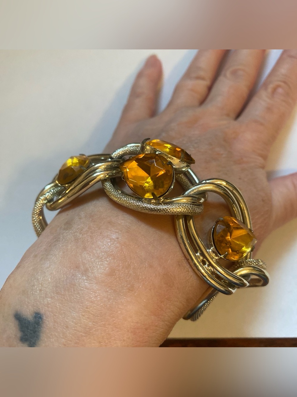Gold-Tone faux Amber Crystal Statement Bracelet - Women Jewelry